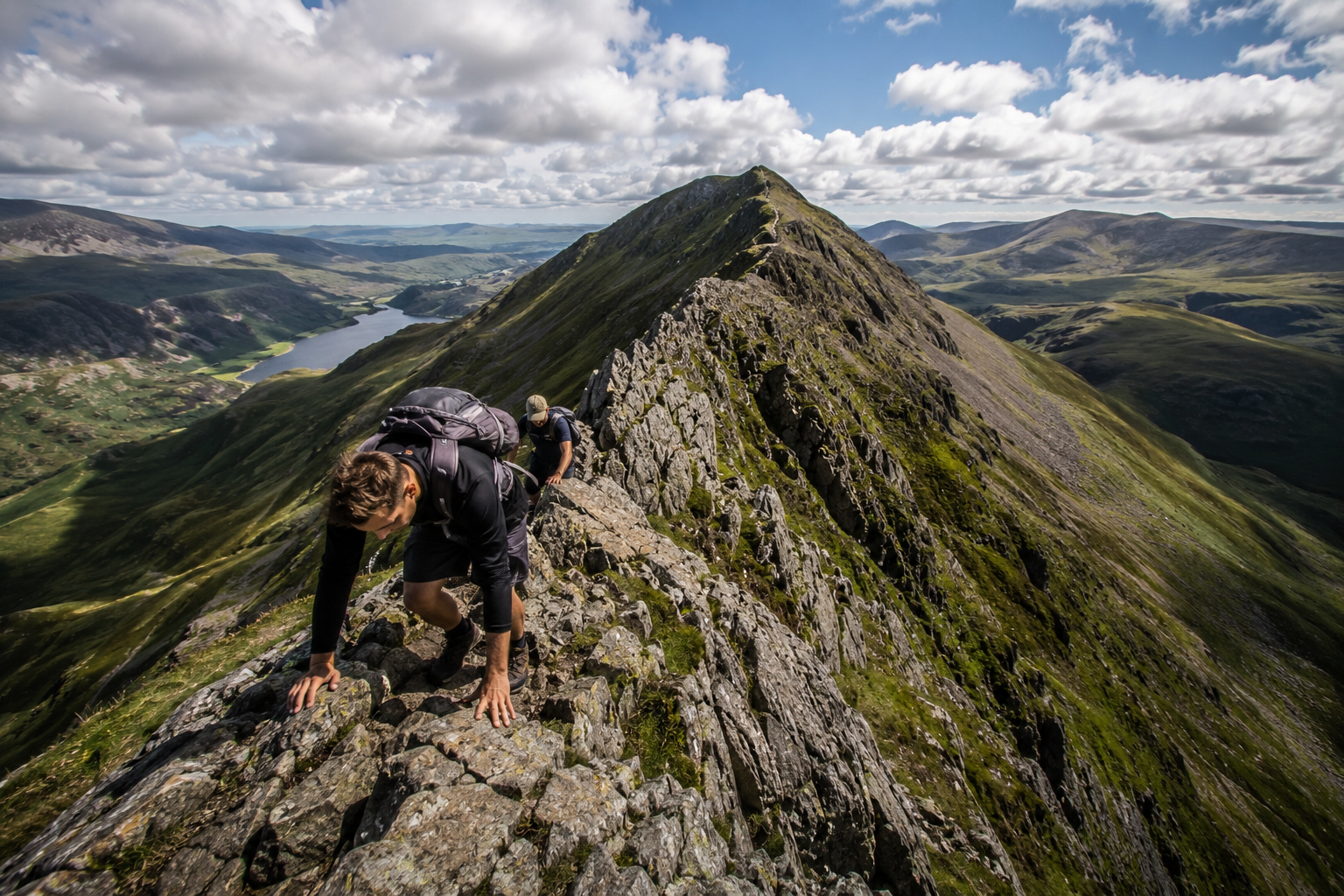 Scrambling on a mountain ridge