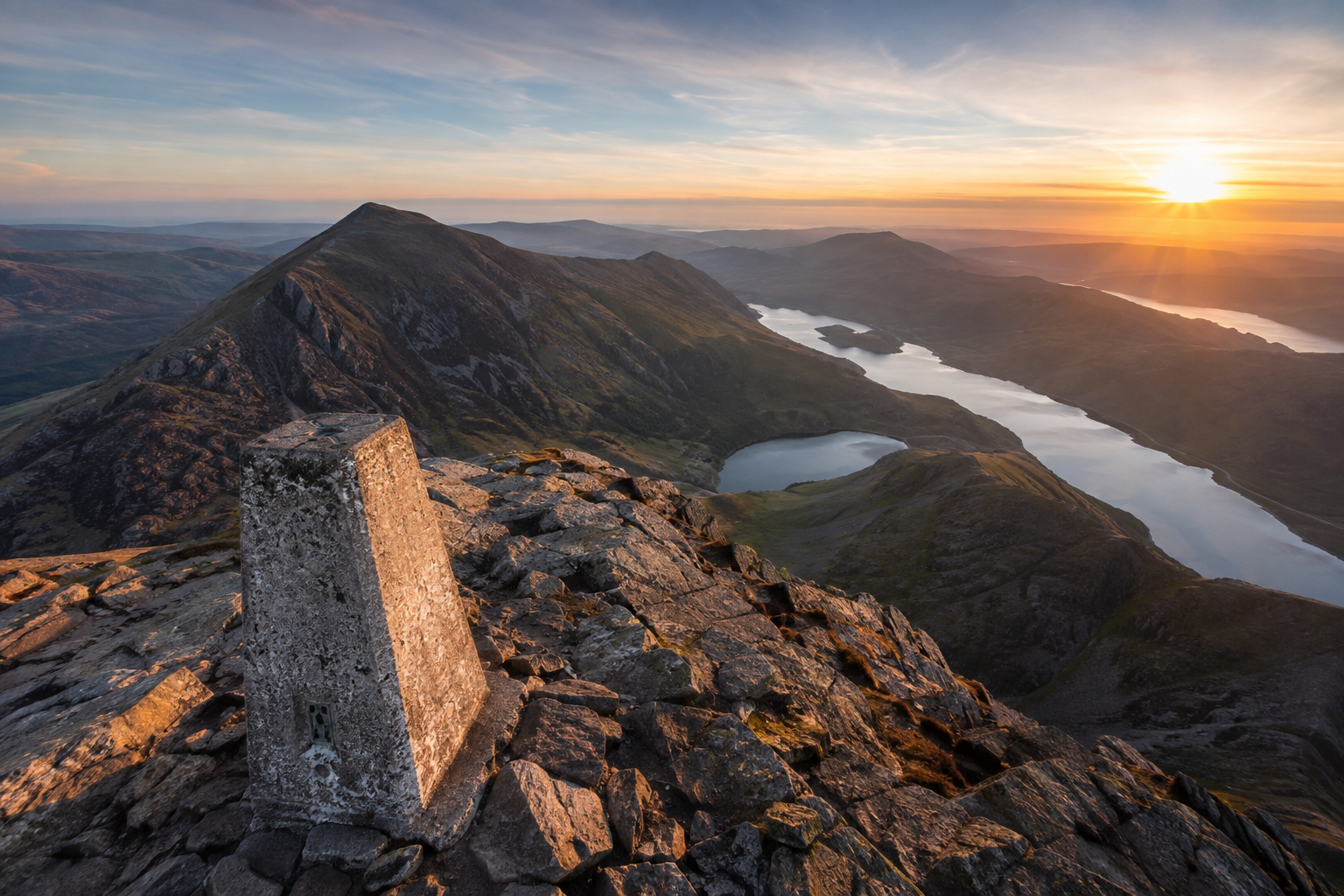 UK summit trig point at sunset